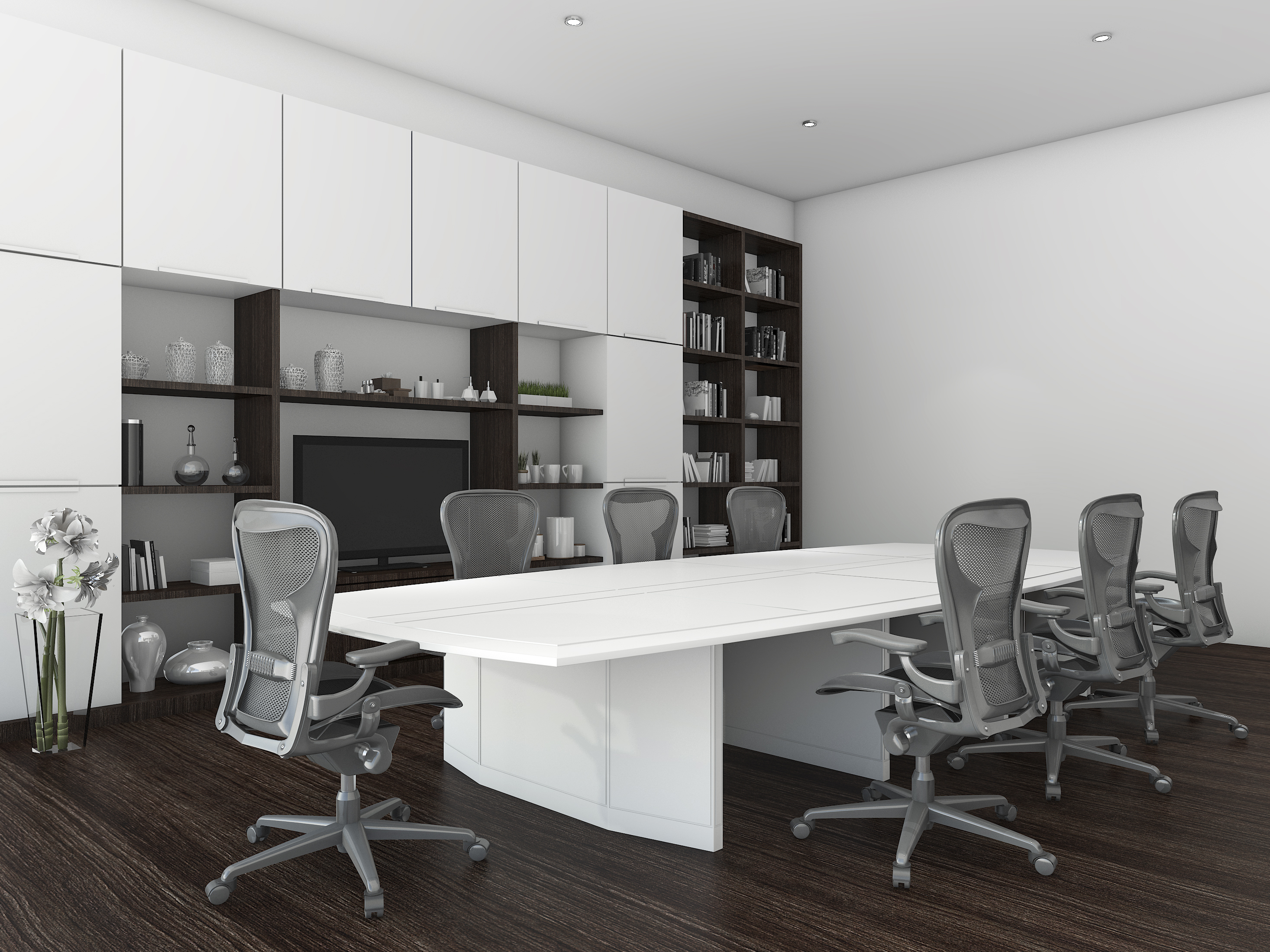 3d rendering meeting room for business with dark wood floor